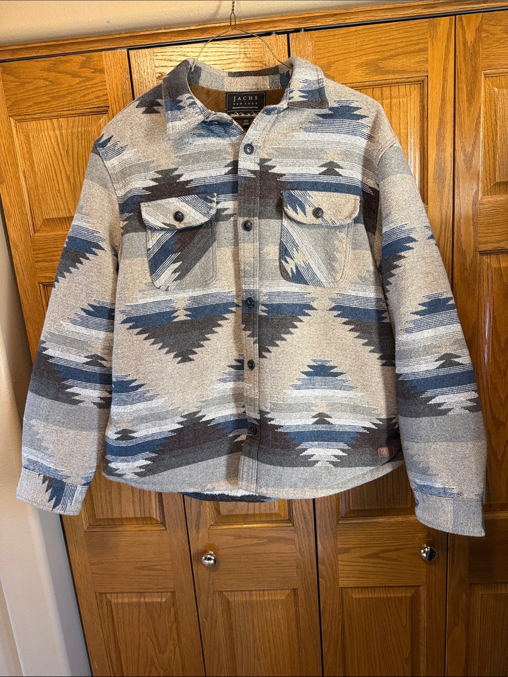 Jachs Men’s Aztec Button-Front Jacket in Gray & Blue-XXL
